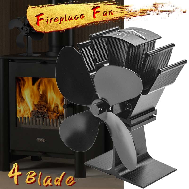 COMBIUBIU Wood Stove Fan Black Fireplace 4 Blade Heat Powered Stove Fan Komin Log Wood Burner Eco Friendly Quiet Fan Home Efficient Heat Distribution